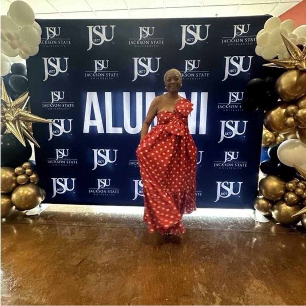 Anthropologie Atsu Sally Bow Polka Dot One Shoulder Midi Dress Red Medium NWT - Picture 7 of 12